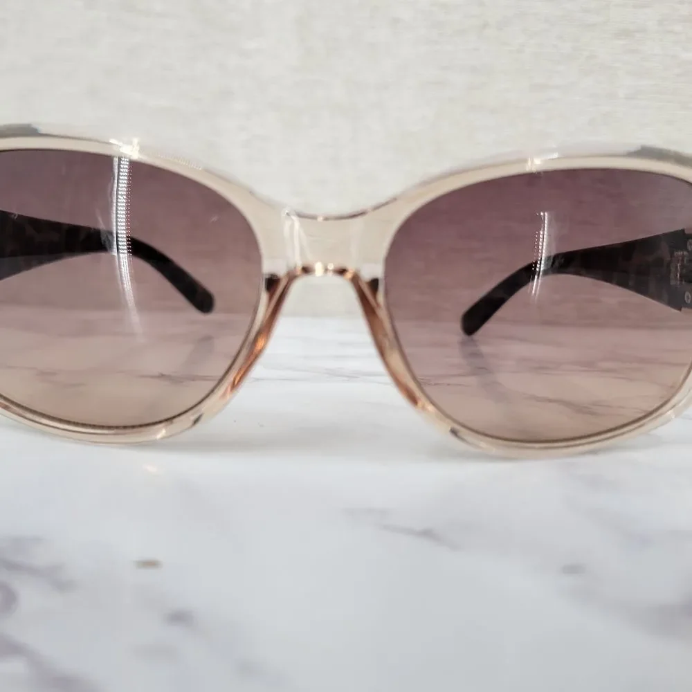 Oscar De La Renta Clear Peachy Pink Frame Sunglasses with Tortoise Arms